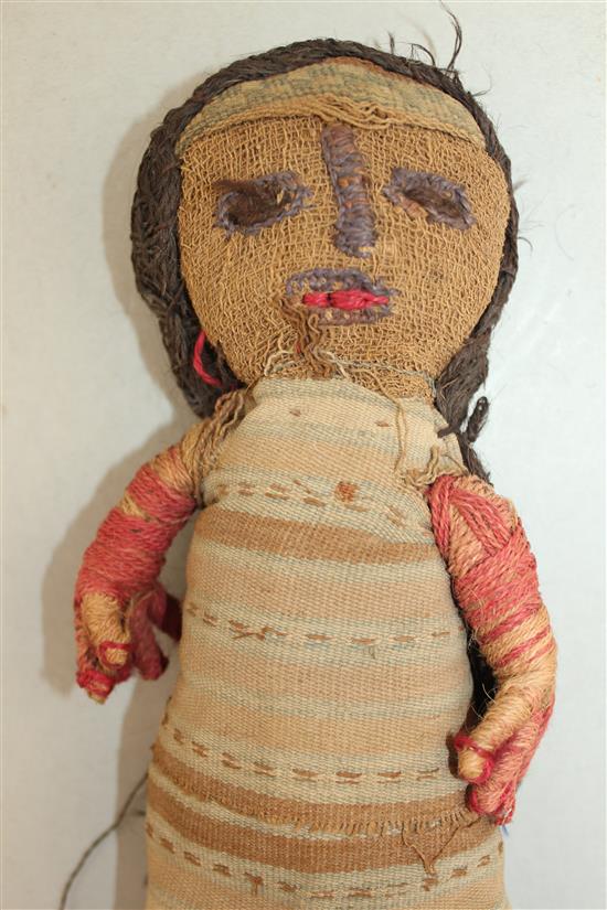 A Peruvian Chancay woven cloth doll, believed to be pre-Columbian in origin, 12in.